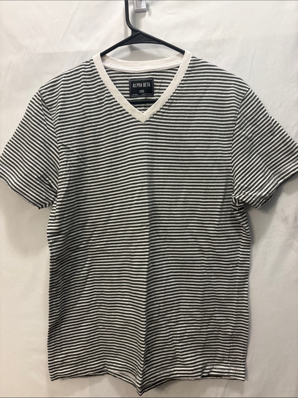 Alpha Beta Men's grey and White Striped V-Neck T-Shirt